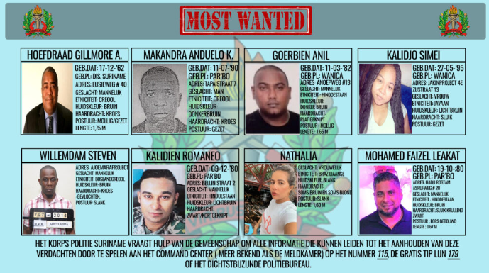 Update ‘most Wanted List Korps Politie Suriname Dagblad Suriname 9808